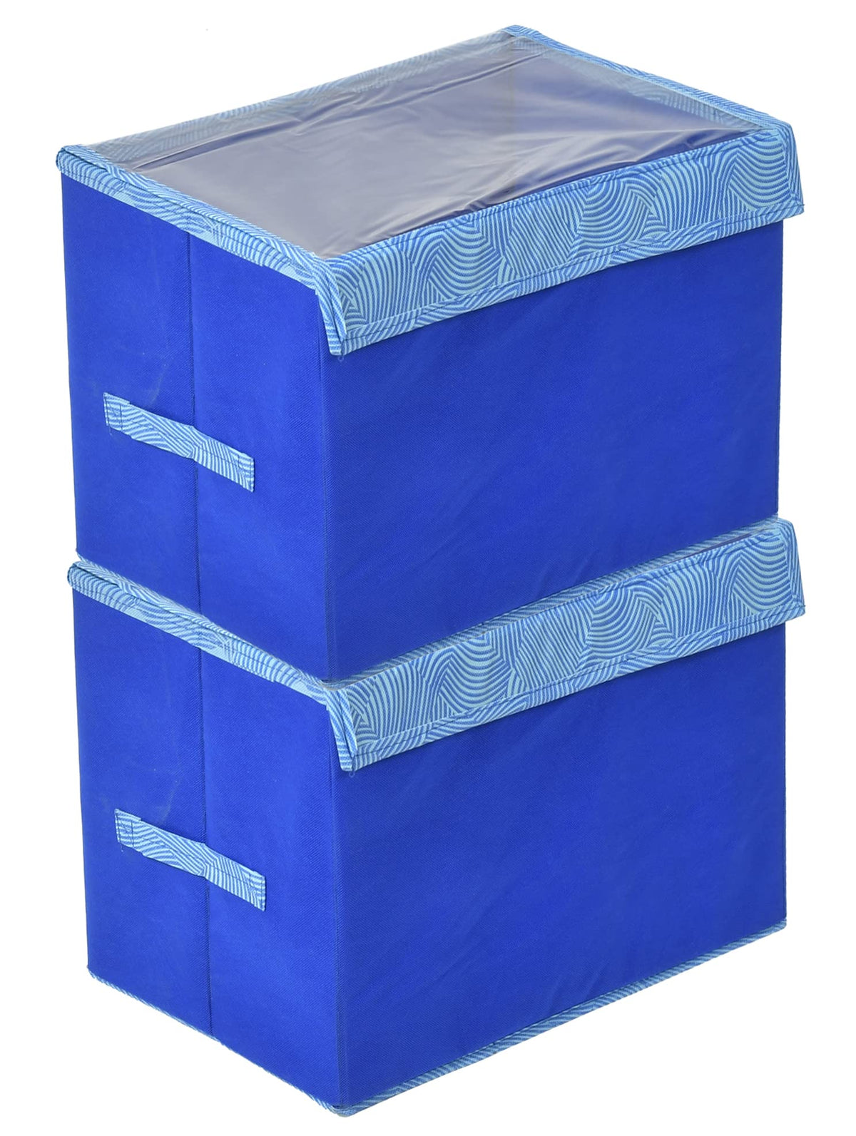 Kuber Industries Lehariya Printed Foldable Small Non-Woven Storage Box/Bin For Books, Towels, Magazines, DVDs & More With Tranasparent Lid- Pack of 2 (Blue) -44KM0452