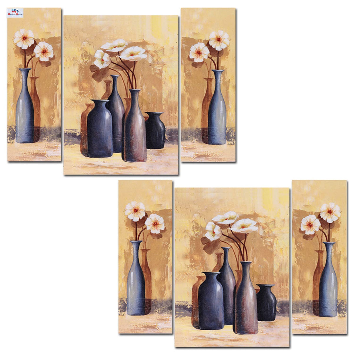 Heart Home Wall Paintings | MDF Wooden Wall Art for Living Room |Wall Sculpture | Bottle Vases Painting for Bedroom | Office | Hotels | Gift | 1218KIF1 |6 Piece Set| Cream
