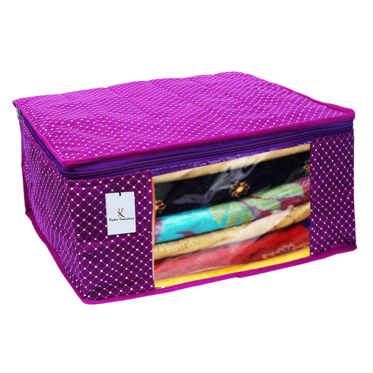 Kuber Industries Polka Dots 1 Piece Cotton 3 Layered Quilted Saree Cover, Purple-CTKTC025811