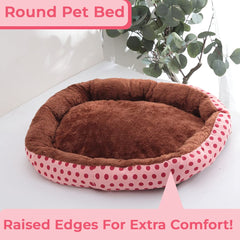 Kuber Industries Dog & Cat Bed|Soft Plush Top Pet Bed|Oxford Cloth Polyester Filling|Medium Washable Dog Bed|Circular Cat Bed with Rise-Edge Pillow|QY039PC-L|Pink & Coffee
