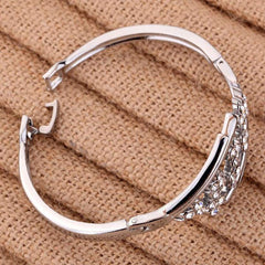 Yellow Chimes A5 Grade Flower Crystal Studded Silver Plated Cuff Btacelet for Wome and Girl's