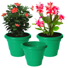 Kuber Industries Solid 2 Layered Plastic Flower Pot|Gamla for Home Decor,Nursery,Balcony,Garden,6"x5",Pack of 3 (Green)
