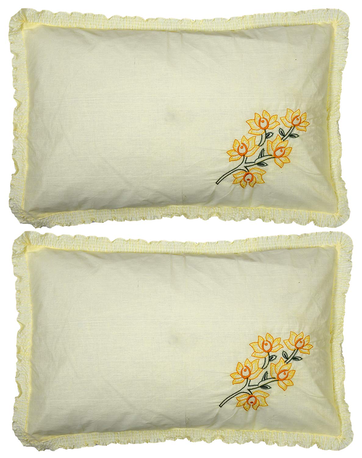 Kuber Industries Embroided Design 2 Piece Cotton Pillow Cover Set-17"x27" (Cream) Luxury Pillow Covers - CTKTC040276