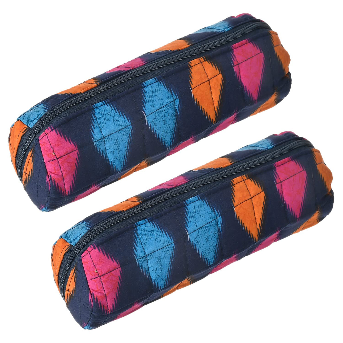 Kuber Industries Navajo Printed Single Rod Cotton Bangle Organizer/Case/Holder/Pouch- Pack of 2 (Blue)-50KM0774