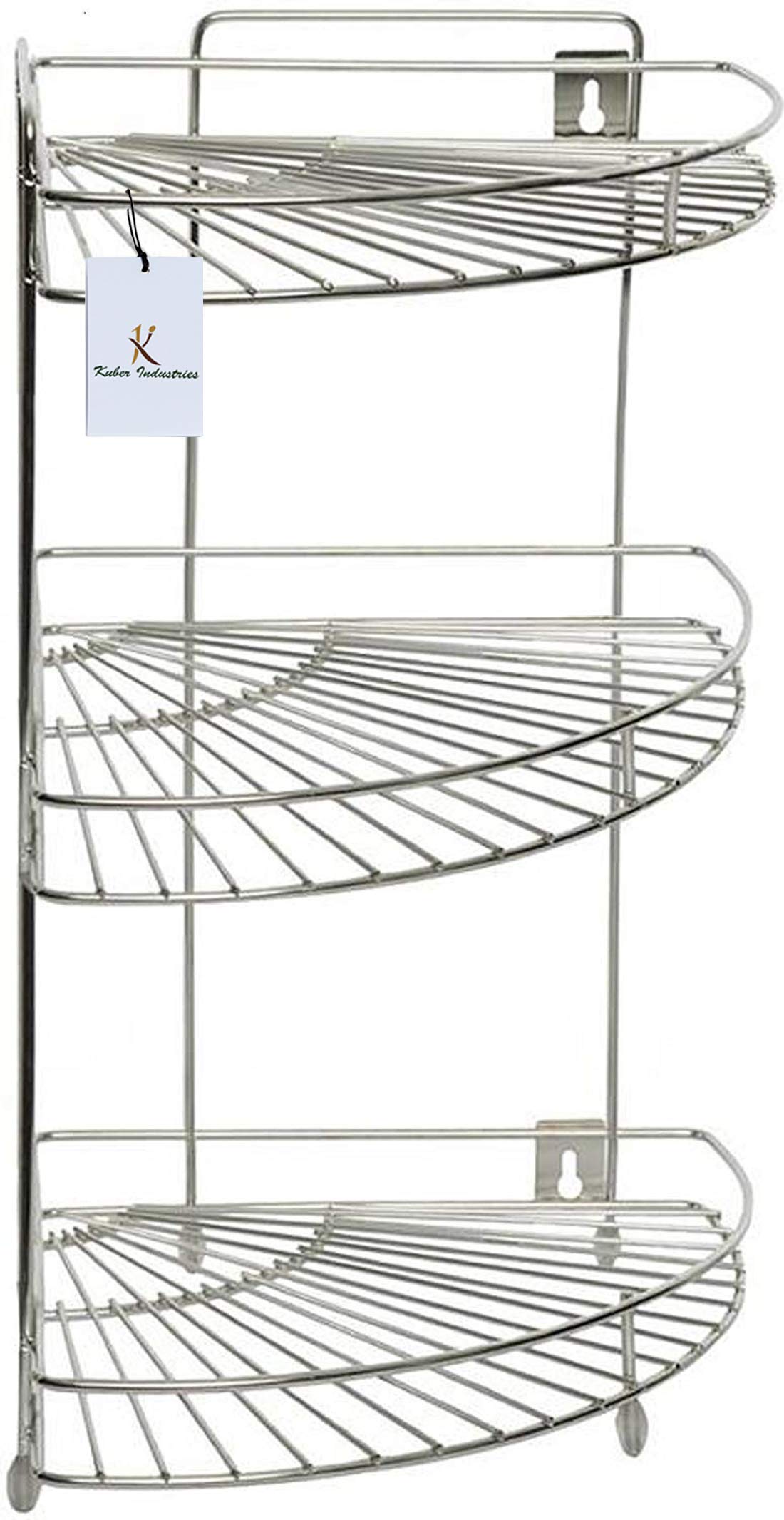 Kuber Industries Stainless Steel Storage Rack, Standard, Silver, Corner Shelf