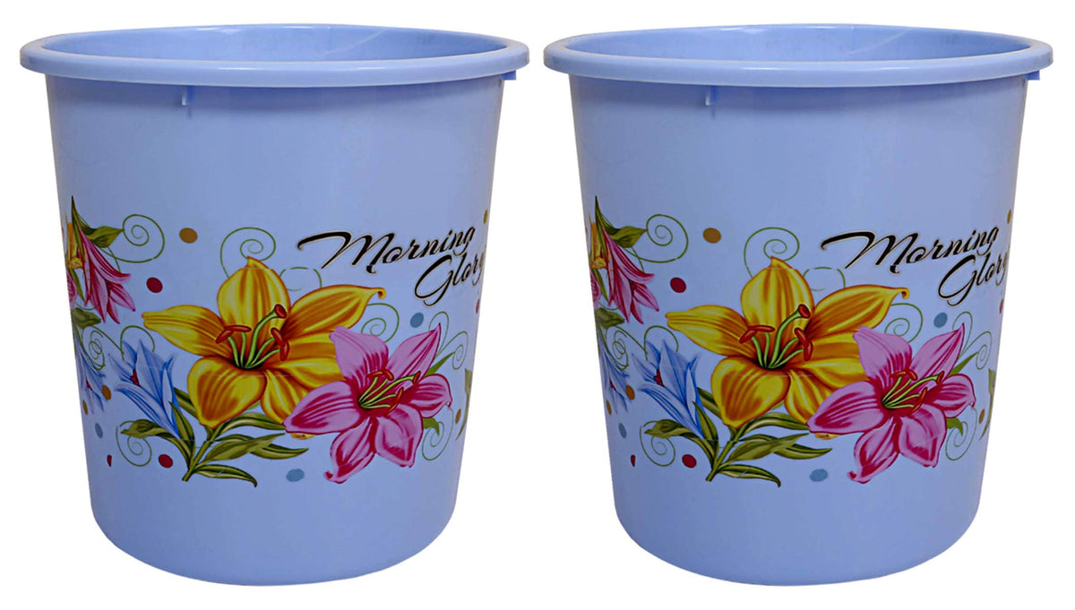 Kuber Industries Flower Print Plastic 2 Pieces Garbage Waste Dustbin/Recycling Bin for Home, Office, Factory, 7 Liters (Blue)-KUBMART10890