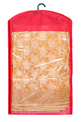Kuber Industries 12 Pieces Non Woven Hanging Saree Cover Wardrobe Organiser with Hanger (Red) - CTKTC30950