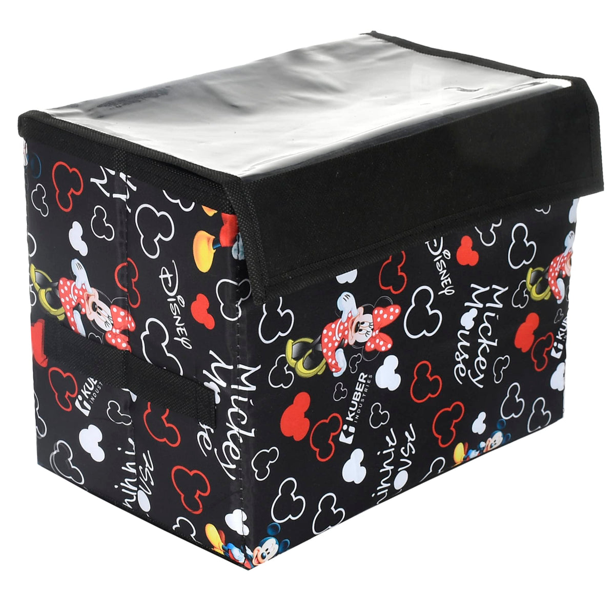 Kuber Industries Disney Minnie Storage Box|Non-Woven Foldable Small Storage Organizer for Toys|Cloths with Transparent Lid & Handle (Black)