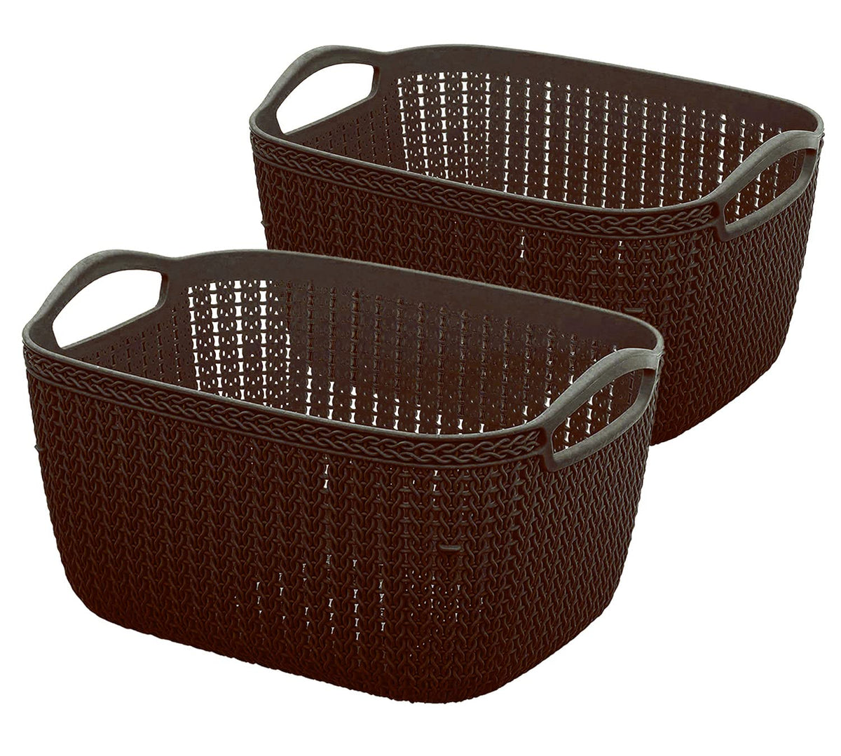 Kuber Industries Q-5 Unbreakable Plastic 2 Pieces Multipurpose Medium Size Flexible Storage Baskets/Fruit Vegetable Bathroom Stationary Home Basket with Handles (Light Green)