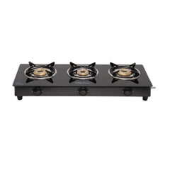 Surya Flame Lifestyle LPG Gas Stove 3 Burner Glass Top Manual Ignition | 3 Burner Gas Stove | Powder Coated Black Body | 7mm Toughened Glass Top | 2 Years Warranty