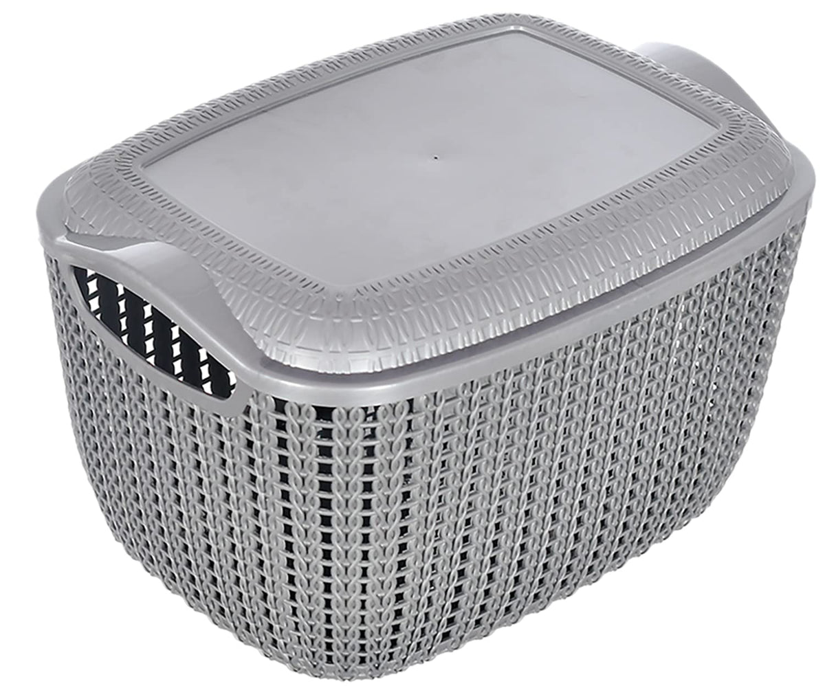 Kuber Industries Multiuses Large M 30 Plastic Basket/Organizer with Lid (Grey) -46KKM013