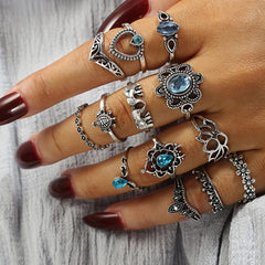 Yellow Chimes Knuckle Rings for Women 13 Pcs Combo Vintage Style Midi Finger Silver Oxidised Knuckle Rings Set for Women and Girls.