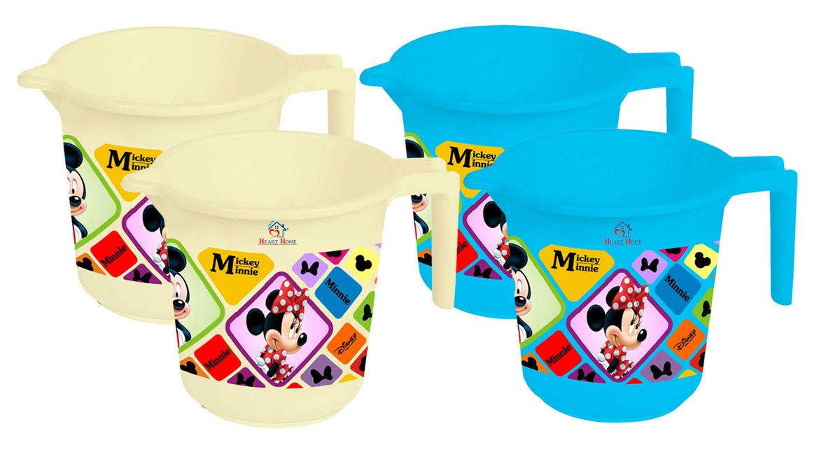 Heart Home Disney Mickey Minnie Print Plastic Bathing Mugs for Bathroom Bath Accessory, 500 ML (Set of 4,Cream & Blue) -HS_35_HEARTHS17580 (HS_35_HEARTHS017580)