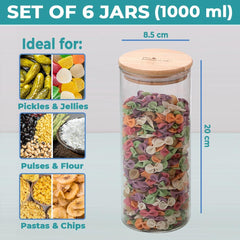 The Better Home Borosilicate Glass Jar for Kitchen Storage | Kitchen Container Set and Storage Box, Glass Containers with Lid | Air Tight Containers for Kitchen Storage |Pack of 6 (1000ml)