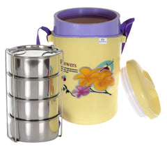 Heart Home 4 Inner Stainless Steel Tiffin Box for Office, School, College and Travelling (Cream)-HHEART15293, Standard