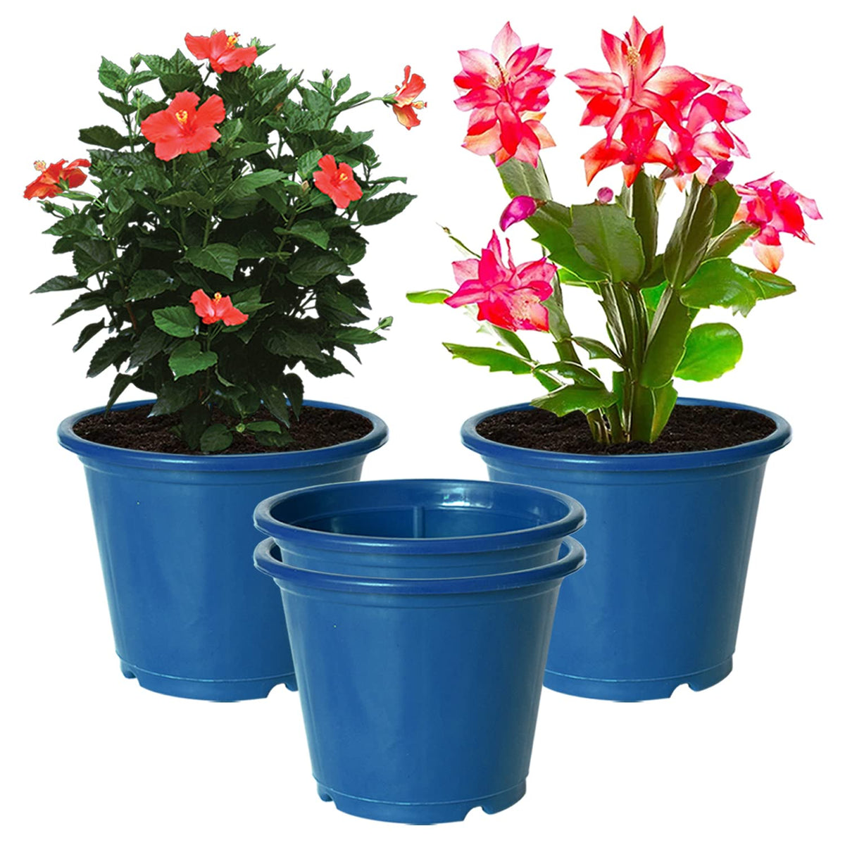 Kuber Industries Durable Plastic Flower Pot|Gamla with Drain Holes for Indoor Home Decor & Outdoor Balcony,Garden,6"x5",Pack of 4,(Blue)