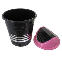 Kuber Industries Plastic 3 Pieces Medium Size Swing Dustbin/Swing Garbage Bin/Waste Bin, 10 Liters (Black & Pink)-KUBMART10237