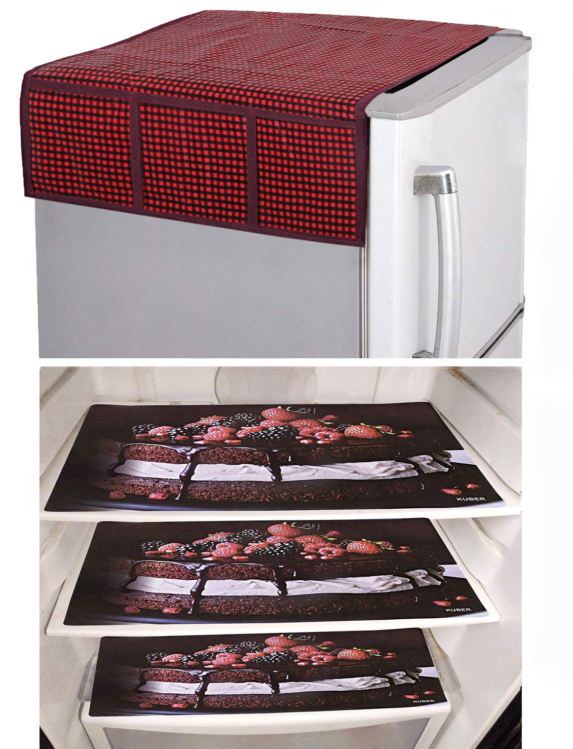 Kuber Industries PVC 3 Pieces Fridge Mats and 1 Piece Fridge Top Cover (Maroon)-CTKTC32779
