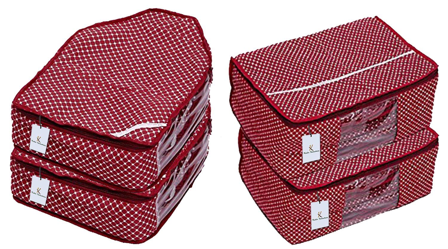 Kuber Industries 2 Piece Cotton Saree Cover and 2 Piece Blouse Cover, Maroon