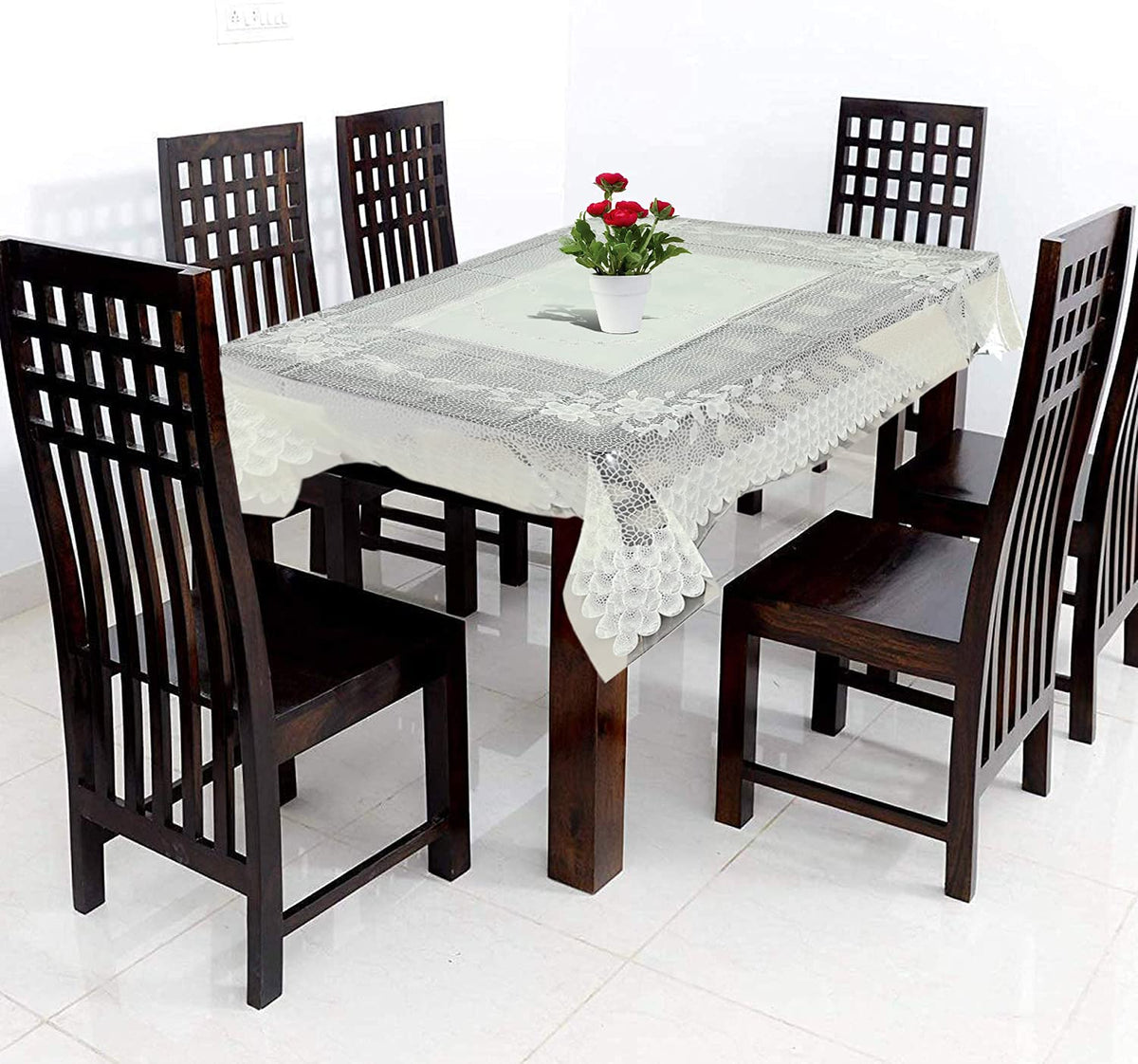 Kuber Industries PVC Dining Table Cover Set for 6 Seater - Cream, Standard (NewEXD01)