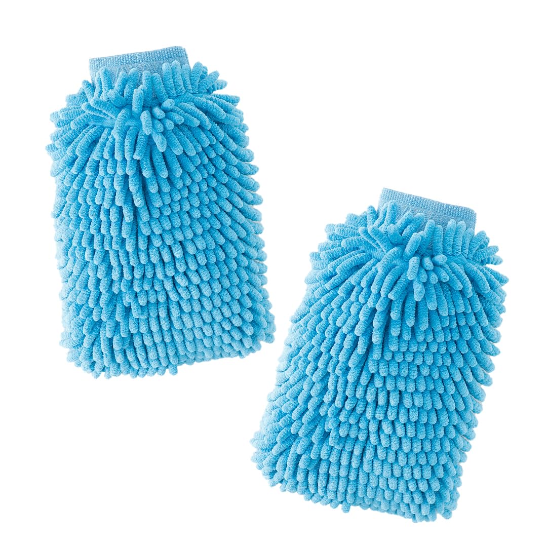 CARBINIC Microfiber Double-Sided Chenille Wash Mitt 1000 GSM - Super Soft, Ultra-Absorbent, Multipurpose and Double Sided Dusting Gloves for Car Cleaning | Blue