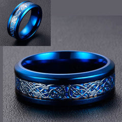 Yellow Chimes Rings for Men Blue Band Ring Dragon Celtic Inlay Polish Finish Titanium Steel Ring for Men & Boys.