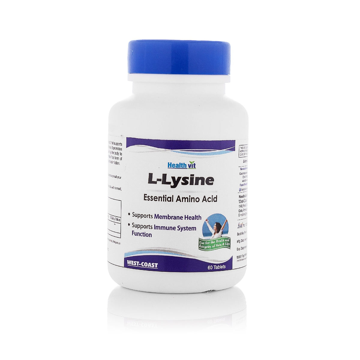 Healthvit L-Lysine 500mg Essential Amino Acid | Supports Membrane Health | Support Immune System | Vegan And Gluten Free | 60 Tablets