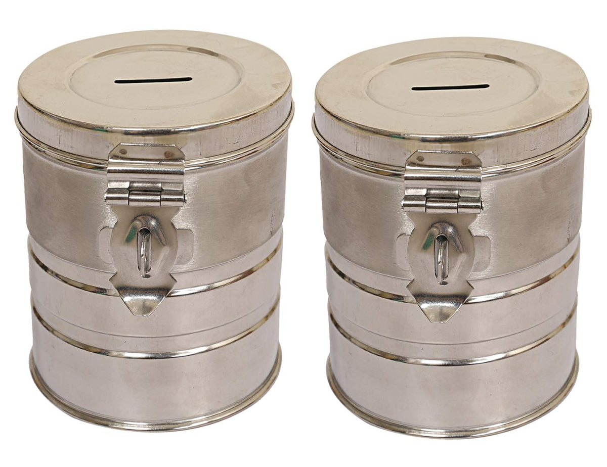 Kuber Industries 2 Piece Stainless Steel Coin Bank Set, Silver (CTKTC1935)