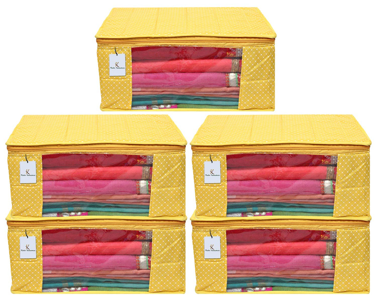 Kuber Industries Polka Dots 5 Piece Cotton 3 Layered Quilted Saree Cover, Yellow-CTKTC21321