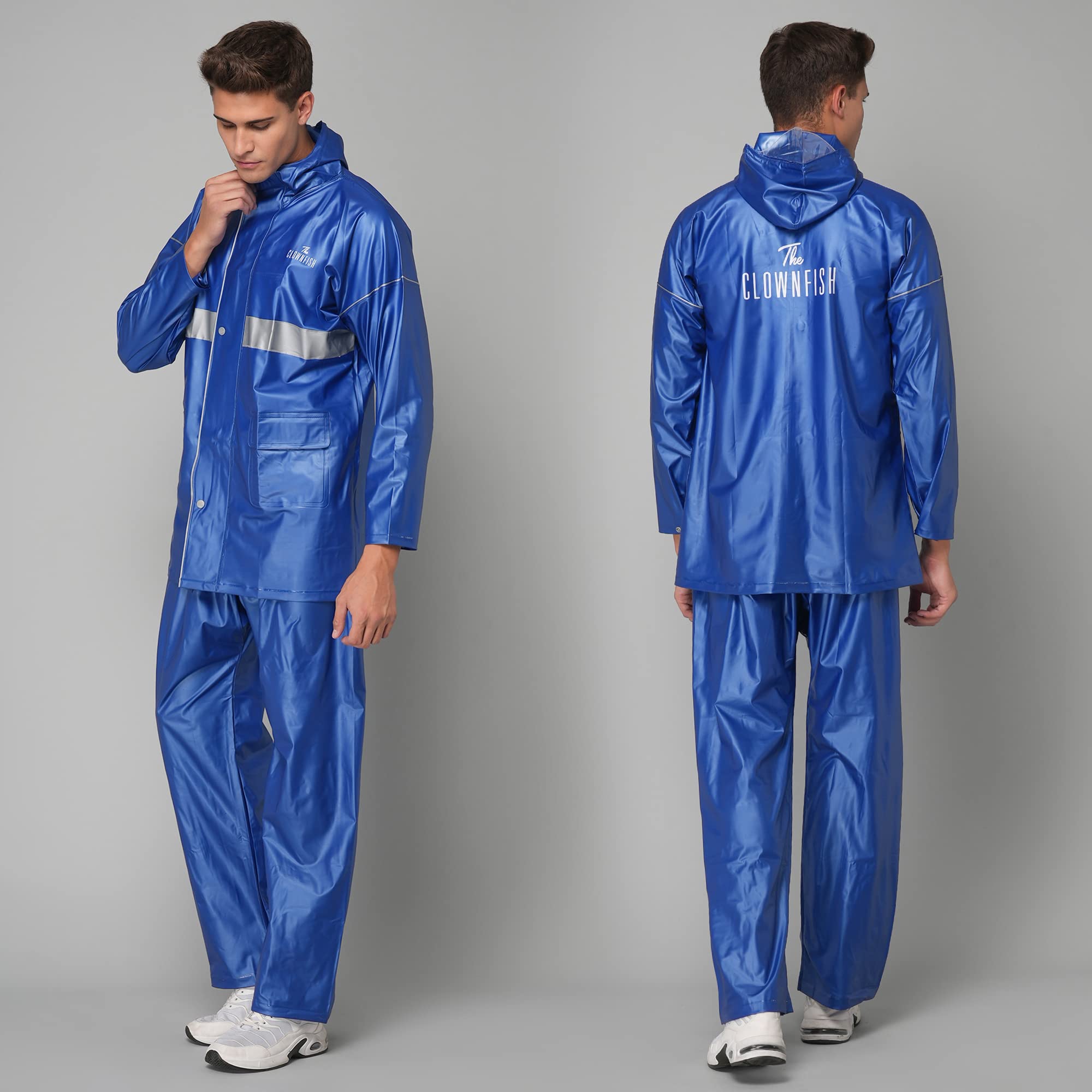 THE CLOWNFISH Rain Coat for Men Waterproof for Bike Raincoat for Men with Hood PVC Material. Set of Top and Bottom. Azure Pro Series (Sky Blue, XX-Large)