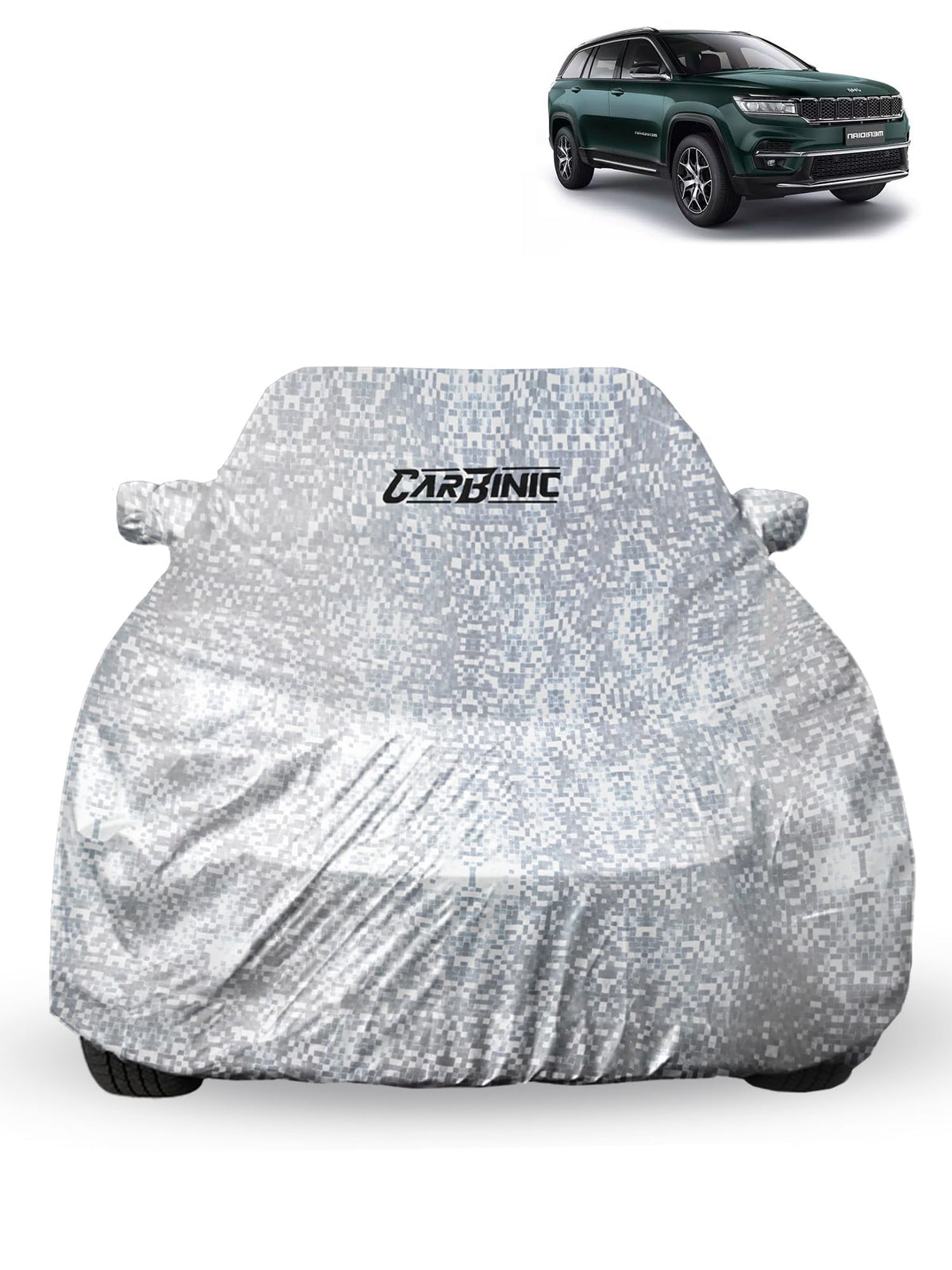 CARBINIC Car Cover for Jeep Meridian2022 Waterproof (Tested) and Dustproof Custom Fit UV Heat Resistant Outdoor Protection with Triple Stitched Fully Elastic Surface | Silver with Pockets