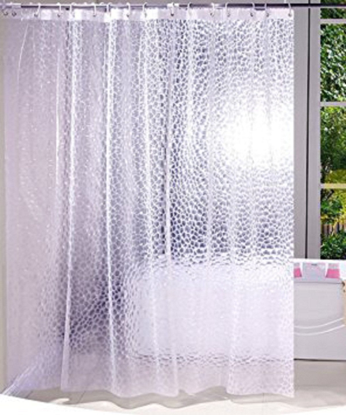 Kuber Industries Transparent PVC Shower Curtain|Size 9ft (White), Washable