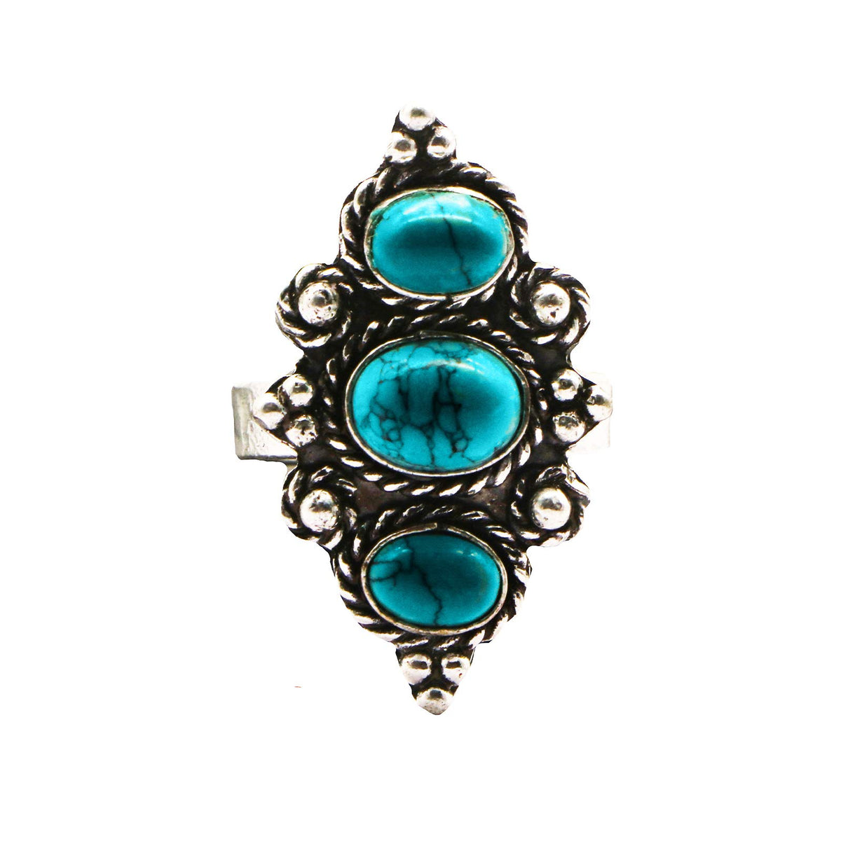 TEEJH Veena Turquoise Silver Oxidized Ring For Women