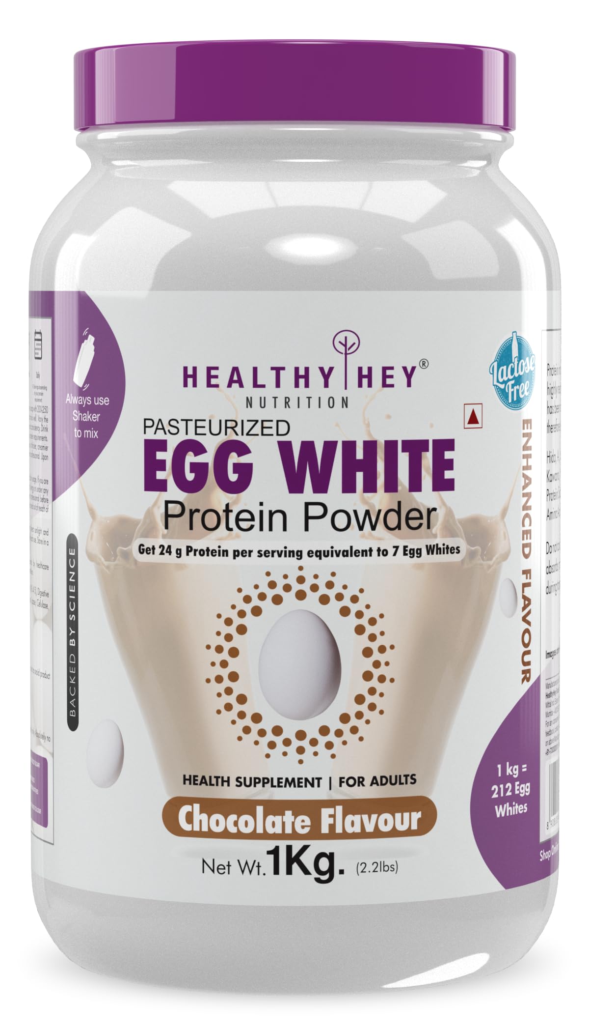 HealthyHey Nutrition 100% Egg White Protein - Instant Mix - 80% Protein - Non GMO & Lactose Free - 1Kg (Chocolate), 30 Servings
