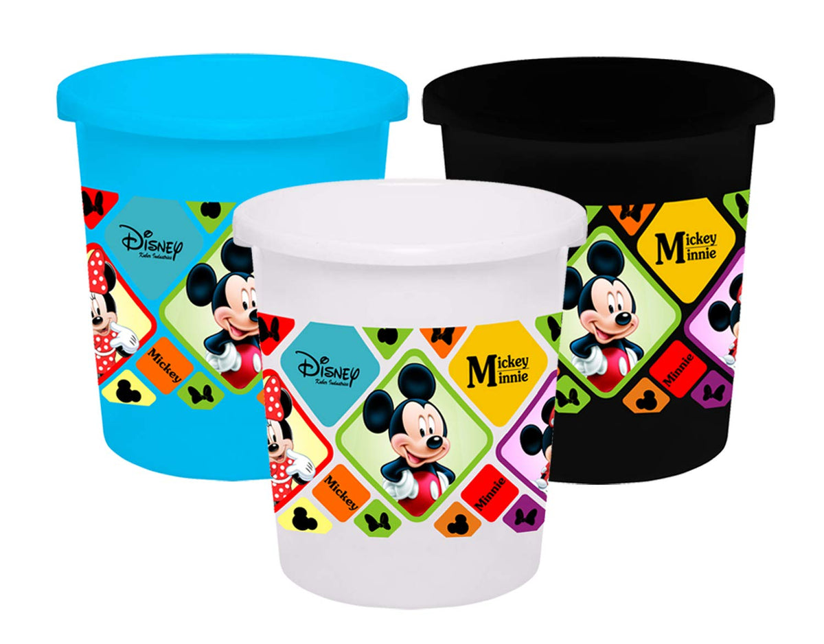 Kuber Industries Disney Mickey Minnie Print Plastic 3 Pieces Dustbin/Garbage Bin/Waste Bin, 5 Liters (Blue & Black & White) -HS_35_KUBMARTS17816