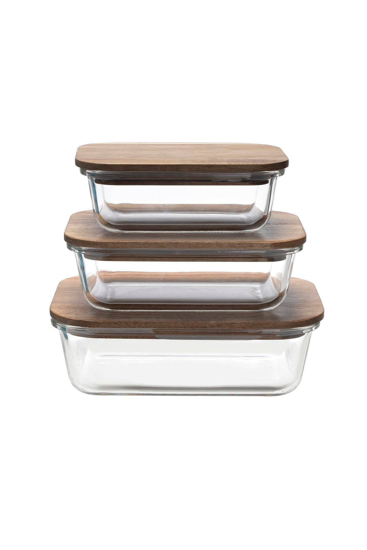 UMAI Borosilicate Glass Containers with Wooden Lid, 3 pcs Set, Borosilicate Glass, Rectangle Shape, Transparent, Microwave and Refrigerator Safe, 370ml, 640ml,1050ml