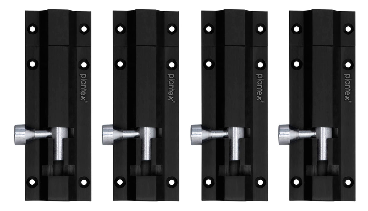 Plantex 4-inches Long Latch Lock for Door and Windows - Black (Pack of 4)