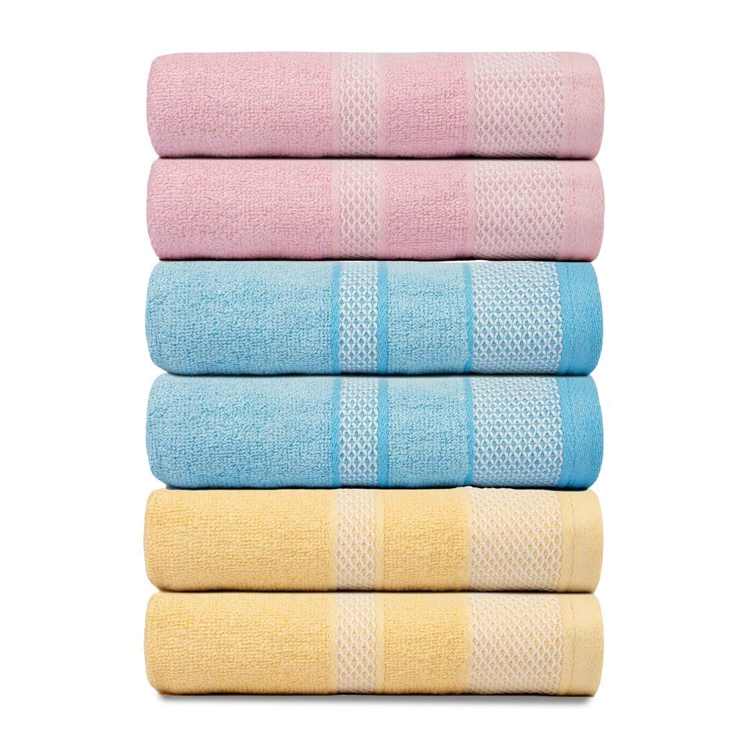 BePlush Zero Twist Bamboo Hand Towels : Ultra Soft, Highly Absorbent, Quick Dry, Anti Bacterial Napkins for Hand Towel || 450 GSM, 40 X 60 cms (6, Pink, Sky Blue, Yellow)