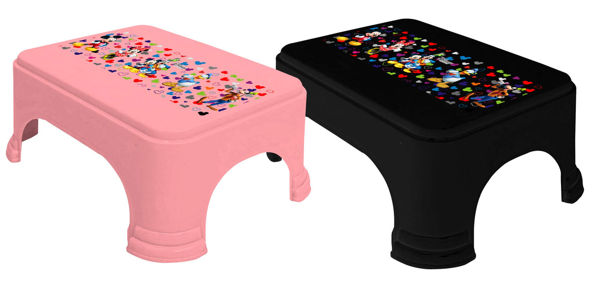 Kuber Industries Disney Team Mickey Print Square Plastic Bathroom Stool, (Set of 2, Pink & Black) -HS_35_KUBMARTS17288