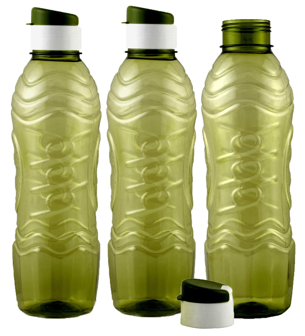 Kuber Industries Plastic 3 Pieces Fridge Water Bottle Set with Flip Cap (1000ml, Green)-KUBMART1361