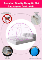 Kuber Industries Mosquito Net For Double Bed|Easily Foldable Machardani|Nylon Strong Net|King Queen Size & Corrosion Resistant|Size 200 x 200 x 145 CM (Pink)