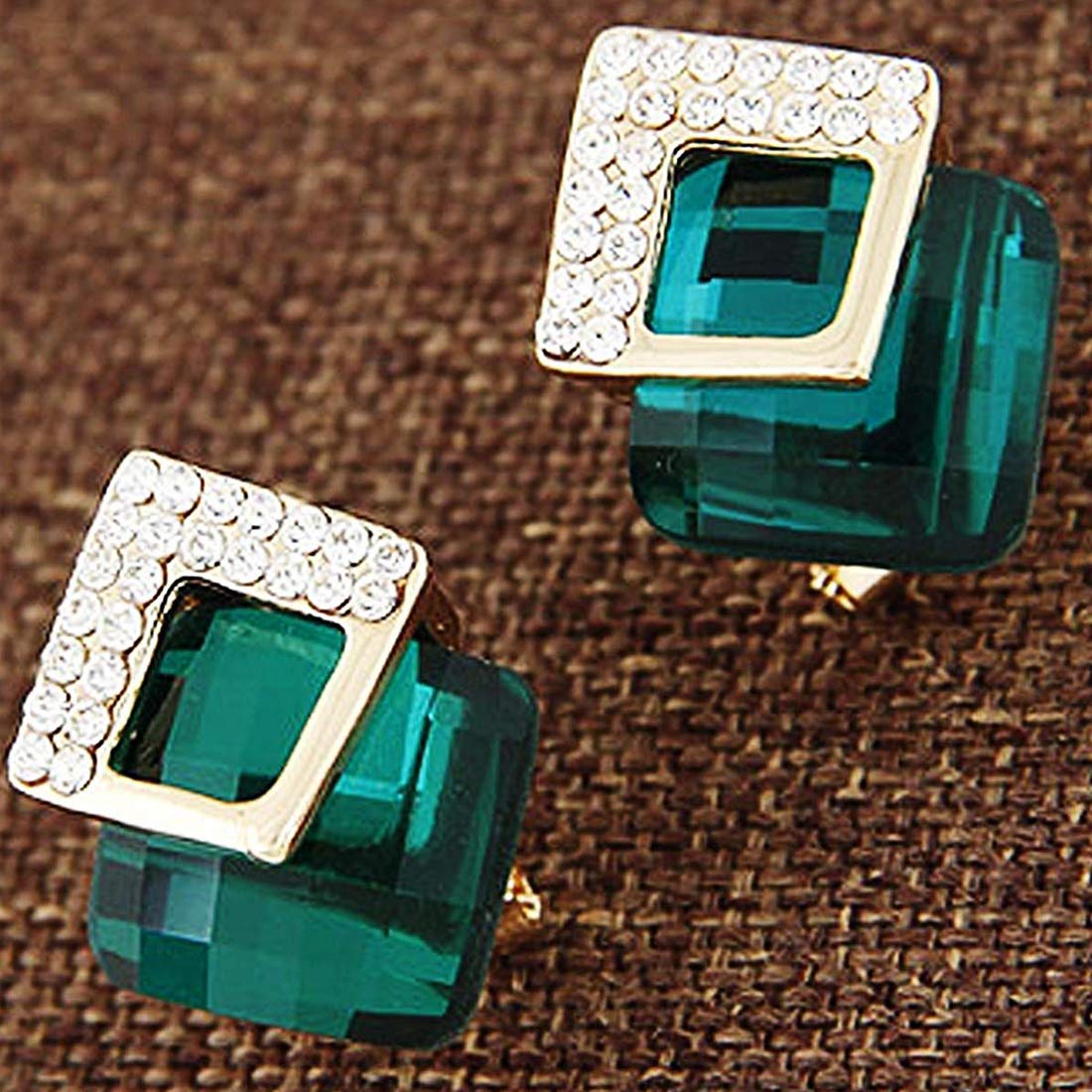 Yellow Chimes Crystal Elements Limited Edition Sparkling AAA Emerald Stunning Stud Earrings For Women