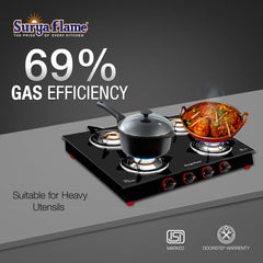 Surya Flame Smart Gas Stove Glass Top | LPG Gas Stove With Jumbo Burner | Unbreakable ABS Knobs | Anti Skid Legs | Rust Free Body - 2 Years Complete Doorstep Warranty (4 Burner, 1)