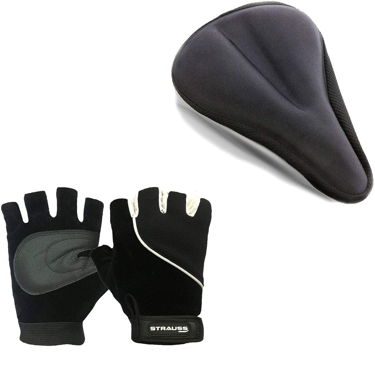 Strauss Bicycle Saddle Seat Cover, (Black), Cycling Gloves, Large, (Black)