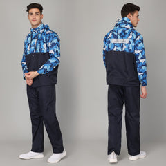 THE CLOWNFISH Napoleon Series Men's Waterproof Nylon Double Coating Reversible Raincoat with Hood and Reflector Logo at Back. Set of Top and Bottom. Printed Plastic Pouch with Rope (Blue, X-Large)