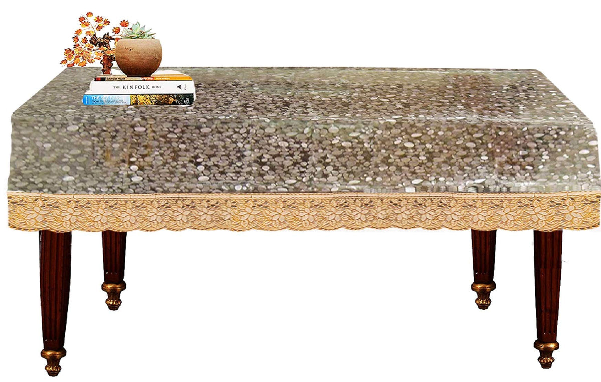 Heart Home Transparent 3D Design PVC 4 Seater Center Table Cover 60"x40"(Golden) (CTHH05600)