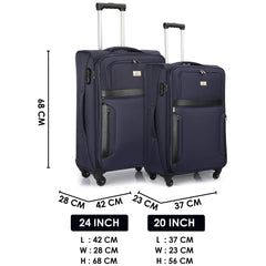 The Clownfish Combo of 2 Faramund Series Luggage Polyester Softsided Suitcases Four Wheel Trolley Bags - Navy Blue (68 cm, 56 cm)