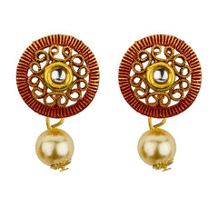 Yellow Chimes Latest Modern Pearl Kundan Traditional Adorable Necklace With Stud Drop Earrings For Women (Red)