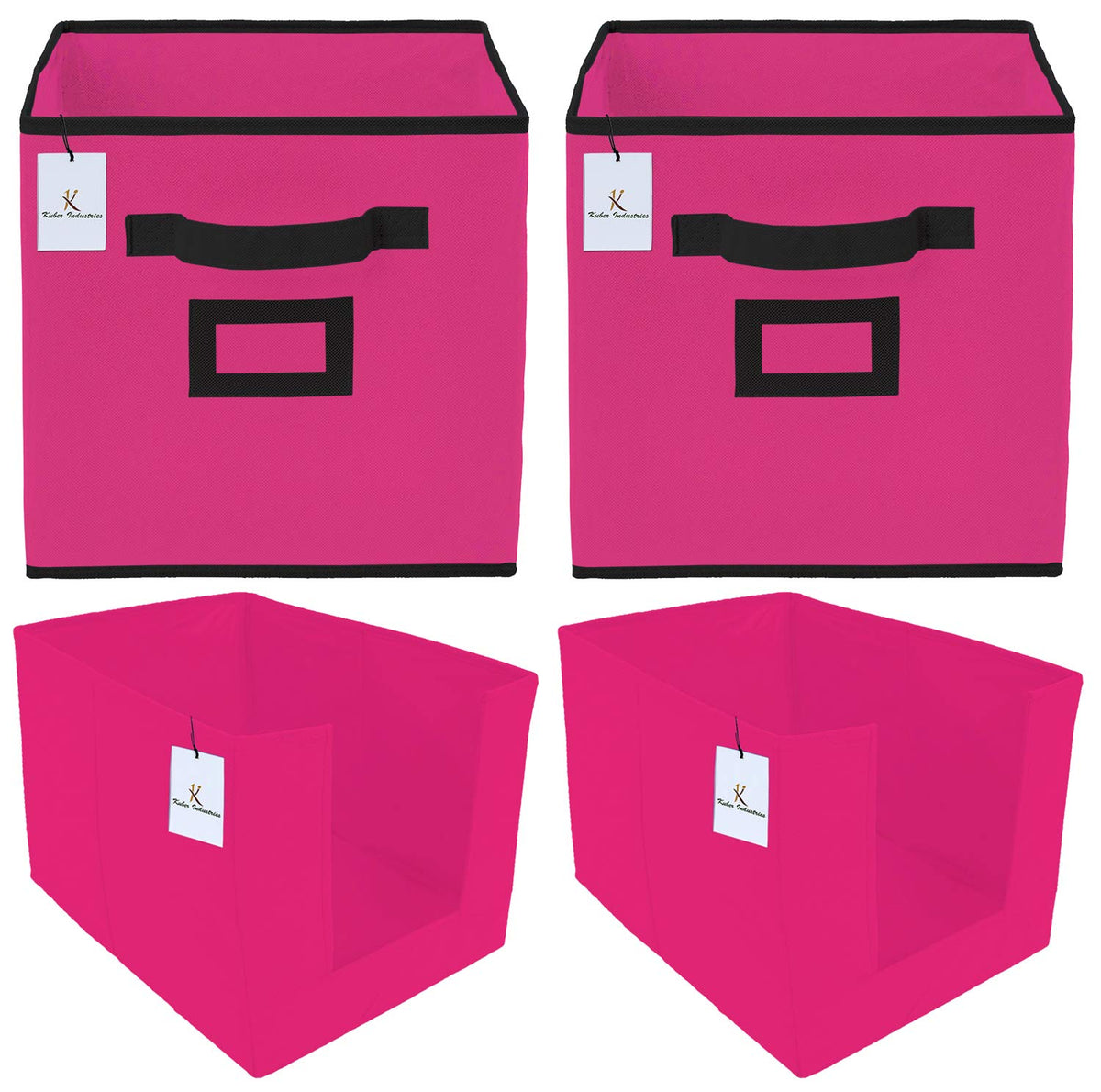Kuber Industries Non Woven 2 Piece Shirt Stacker Wardrobe Organizer and 2 Piece Large Foldable Storage Organiser Cubes/Boxes (Pink) -CTKTC38374