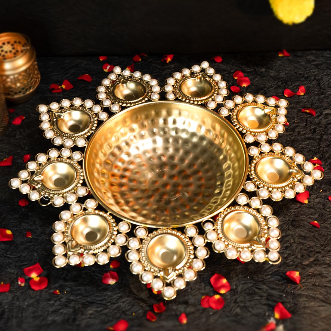 Gold Plated for Home Pooja Thali with Diya & Office Temple and Pooja GIFT  DIWALI | eBay